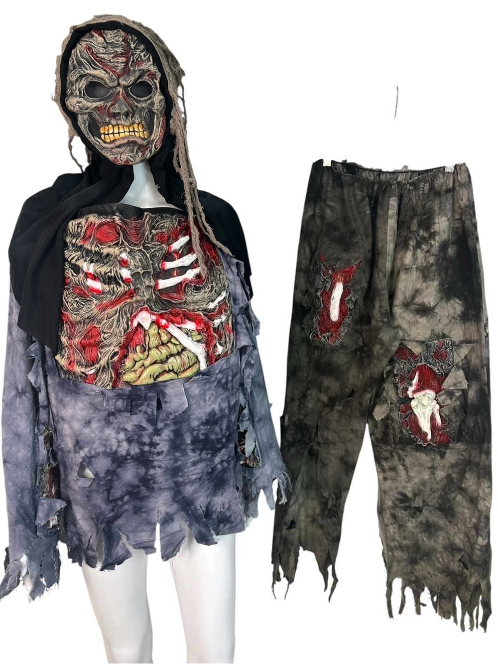 Spirit Adult Unisex Zombie Reaper Costume Set with Mask & Gloves Black, Gray